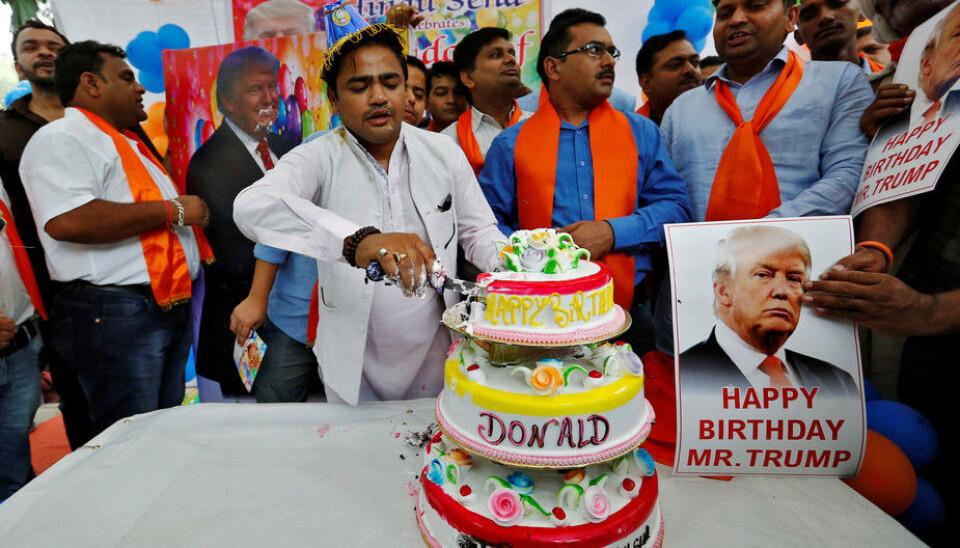 Members of Hindu Sena, a right wing Hindu group, celebrate Donald Trump’s birthday June 14, 2016. (Photo: Cathal McNaughton/Reuters)