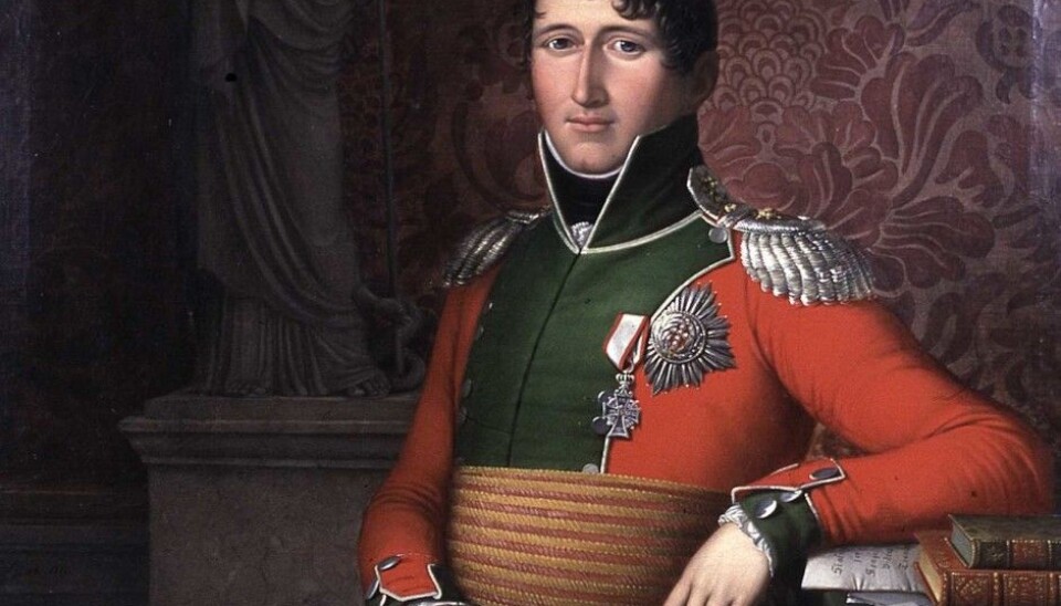 The Danish Prince Christian Frederick was elected King of Norway in 1814, in the transition period between the Danish and Swedish unions. He worked diligently for a Norwegian constitution, but it wasn’t because he cared about democracy. (Painting: Johan Ludvig Lund, Photo: Eidsvoll 1814)
