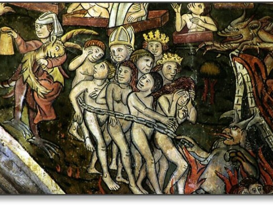 A picture showing Judgement Day from St. Thomas Beckett Church, in Salisbury, England. The picture is thought to be from the 1400s.