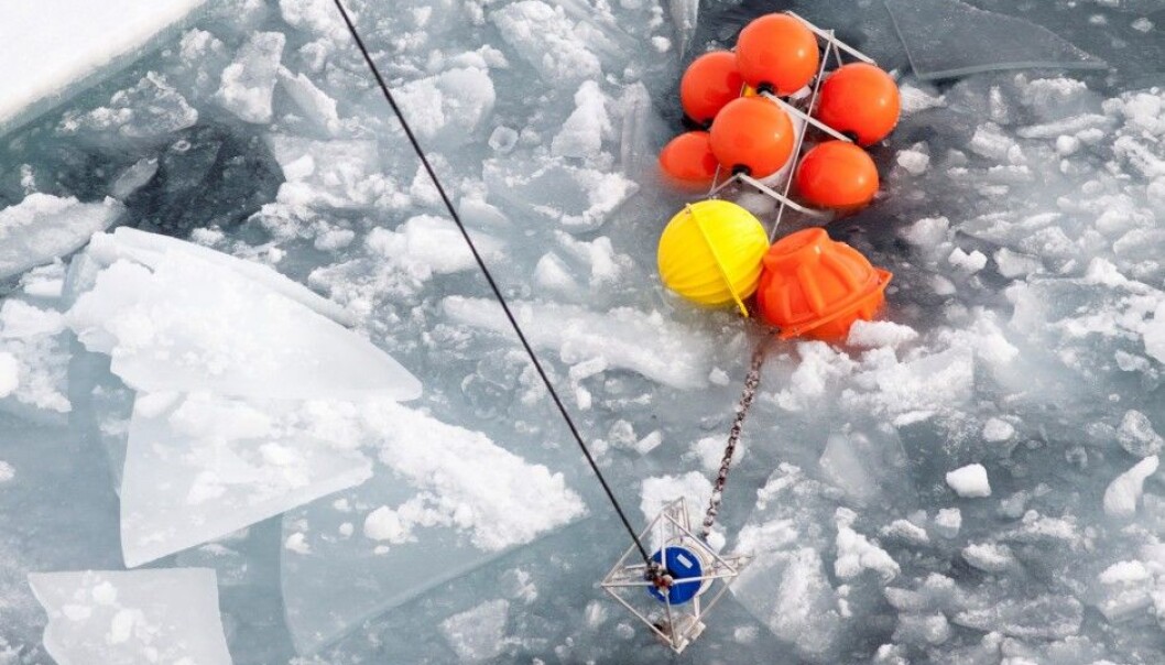 Researchers collect salinity and temperature measurements from the Arctic Ocean north of the island of Severnaya Zemlya. (Photo: Ilona Goszczko) Researchers collect salinity and temperature measurements from the Arctic Ocean north of the island of Severnaya Zemlya. (Photo: Ilona Goszczko)