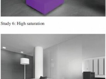 The participants thought that the room in the top image was smaller than the room in the picture below. The only difference in the pictures is the purple colour of the ottoman. The powerful purple colour made the room appear smaller in the top image. (The participants saw the ceiling in both pictures). (Photo: JCR / Hagtvedt/Brasel)