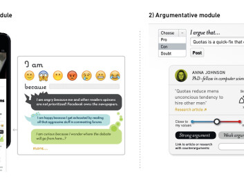 Two different concepts of comments section design: one module for emotional response designed to emphasise various perspectives, and one argumentative module emphasising openness to arguments based on different sets of values. (Photo: Nina Lysbakken) Two different concepts of comments section design: one module for emotional response designed to emphasise various perspectives, and one argumentative module emphasising openness to arguments based on different sets of values. (Photo: Nina Lysbakken)