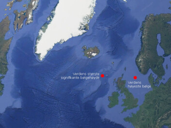 The world's highest single wave measured at a fixed installation — the "Draupner wave" —was 25.6 metres high. It struck the Draupner platforms in the North Sea on New Year's Eve, 1995. The world's highest waves over a 20-minute period (significant wave height) were measured in the ocean between Iceland and Scotland in February 2013. It is likely that there largest single waves in the world are found in the sea south of Iceland without them ever having been measured. (Graphic: forskning.no) The world's highest single wave measured at a fixed installation — the "Draupner wave" —was 25.6 metres high. It struck the Draupner platforms in the North Sea on New Year's Eve, 1995. The world's highest waves over a 20-minute period (significant wave height) were measured in the ocean between Iceland and Scotland in February 2013. It is likely that there largest single waves in the world are found in the sea south of Iceland without them ever having been measured. (Graphic: forskning.no)