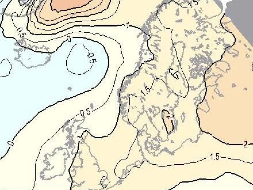 The seasonal climate forecast for February to April 2012 predicts temperatures 1.0–1.5°C above normal (1961-1990) for most of Norway. The SPAR research project recommends attributing a greater role to sea ice, snow cover and stratospheric conditions when forecasting seasonal climate for the higher latitudes of Northern Europe. Findings from the project have already been implemented for this winter’s forecasts. (Illustration: The Norwegian Meteorological Institute)