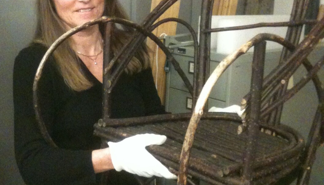 Out of all the 6,000 objects in the the Tromsø University Museum, this chair is her favourite. (Photo: Hanne Jakobsen) Out of all the 6,000 objects in the the Tromsø University Museum, this chair is her favourite. (Photo: Hanne Jakobsen)