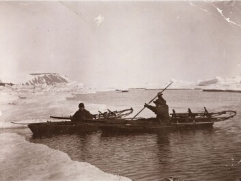 Fridtjof Nansen and Fredrik Hjalmar Johansen paddle in the ice. The picture was taken in July 1896 in Franz Josef Land, Russia. (Photo: National Library) Fridtjof Nansen and Fredrik Hjalmar Johansen paddle in the ice. The picture was taken in July 1896 in Franz Josef Land, Russia. (Photo: National Library)