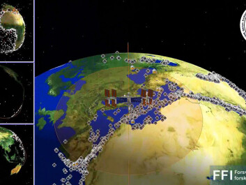 The Earth with ships registered from the International Space Station. (Figure: The Norwegian Defence Research Establishment) The Earth with ships registered from the International Space Station. (Figure: The Norwegian Defence Research Establishment)
