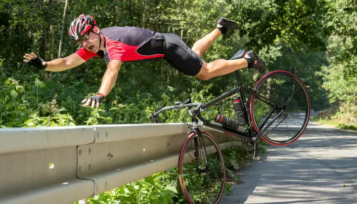 A fit and proficient cyclist plunges headlong into the bushes. Maybe some people feel just a wee bit of schadenfreude if everything turned out okay? (Photo: Milkovasa / Shutterstock / NTB scanpix).