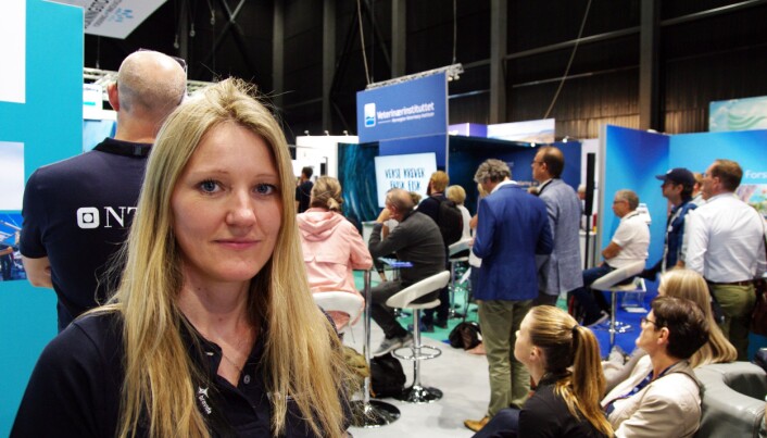 Stine Gismervik from the Veterinary Institute at the Aqua Nor 2019 technology exhibition in Trondheim. (Photo: Bjørn Lønnum Andreassen / Frilanse-Andreassen.no) Stine Gismervik from the Veterinary Institute at the Aqua Nor 2019 technology exhibition in Trondheim. (Photo: Bjørn Lønnum Andreassen / Frilanse-Andreassen.no)