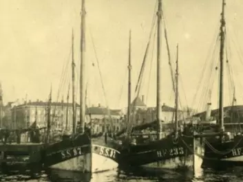 German fishing boats located in Strømstad harbour in 1922, heavily loaded with spirits to be smuggled into Norway. The port was the main base for Norwegian-Swedish alcohol smugglers. Swedish law did not specifically prohibit the trade. Goods were loaded onto fast Norwegian smuggling vessels. The business was so extensive that Strømstad's port charges more than doubled during the period. The Grand Hotel in the city was a meeting place for Norwegian "alcohol barons" and foreign sellers and was colloquially known as the “Spirits Hotel”. (Photo: Gunnar Thorén, Strømstad Museum)