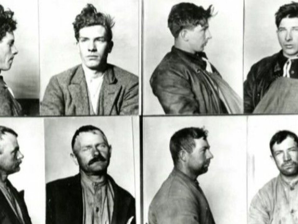 Four alleged alcohol smugglers caught by police in Strømstad during Norwegian Prohibition. Two were Norwegian and two were Swedish: a fisherman, a sailor, a farmer, and a stonemason, according to police records. (Photo: Swedish Police Authority Archives, Strømstad)
