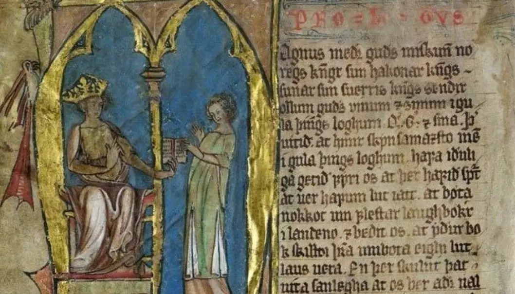 King Magnus Lagabøte introduced Norway's first nationwide law in 1274. The illustration is from the introduction to Codex Hardenbergianus, which is what the national law is called in Latin. (Image: The Royal Library, open access)