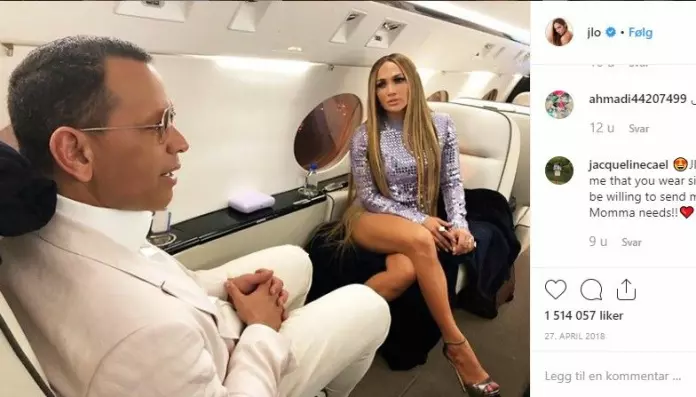 Jennifer Lopez comes in as the third highest emitter, after Paris Hilton, with her emissions of 1051 tonnes CO2 from flying in the year of 2017. Here seen on Instagram on her way to Vegas.