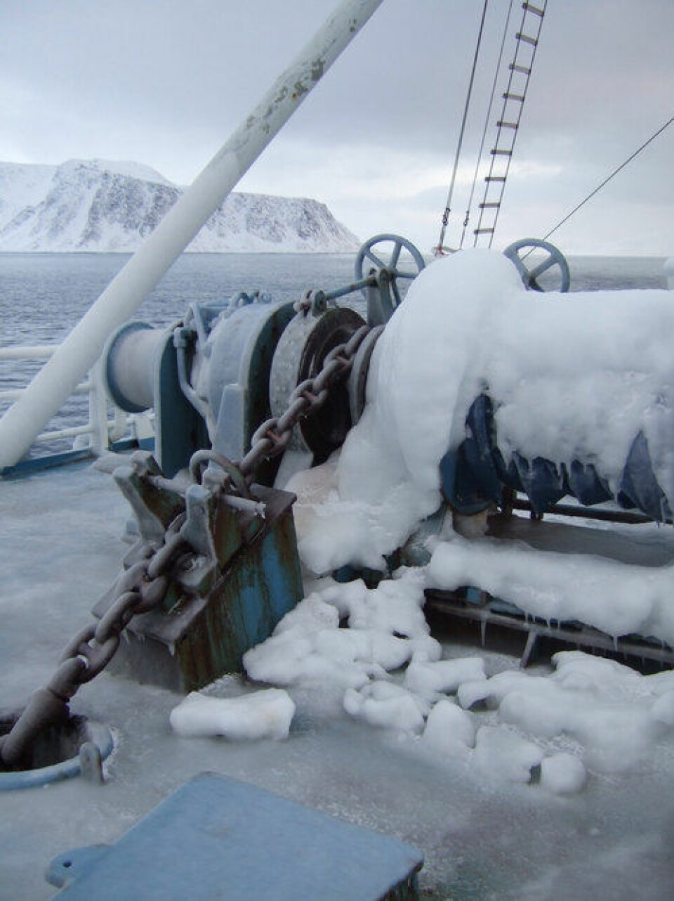Icing on research vessel Lance. So called maritime icing can add tremendous weight to a ship and cause it to sink. (Photo: Eli Anne Ersdal)