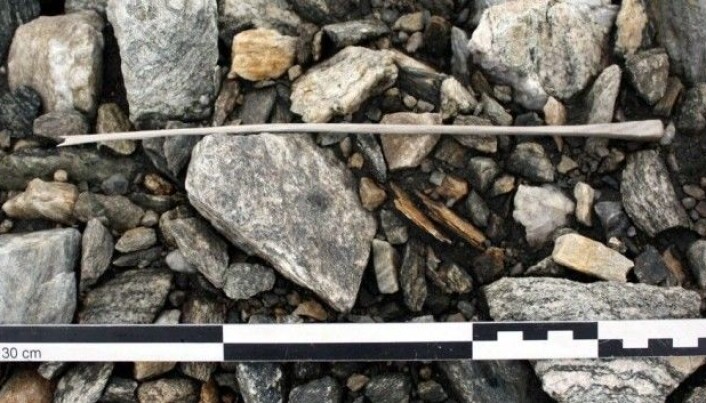 What researchers believe to be a play arrow from the Late Anitque Little Ice Age, between 536 and 660. The climate was cold, and it was probably imperative for children to learn how to hunt, says glacier archaeologist Lars Holger Pilø from Oppland Fylkeskommune. (Photo: Oppland fylkeskommune/Kulturhistorisk Museum) What researchers believe to be a play arrow from the Late Anitque Little Ice Age, between 536 and 660. The climate was cold, and it was probably imperative for children to learn how to hunt, says glacier archaeologist Lars Holger Pilø from Oppland Fylkeskommune. (Photo: Oppland fylkeskommune/Kulturhistorisk Museum)