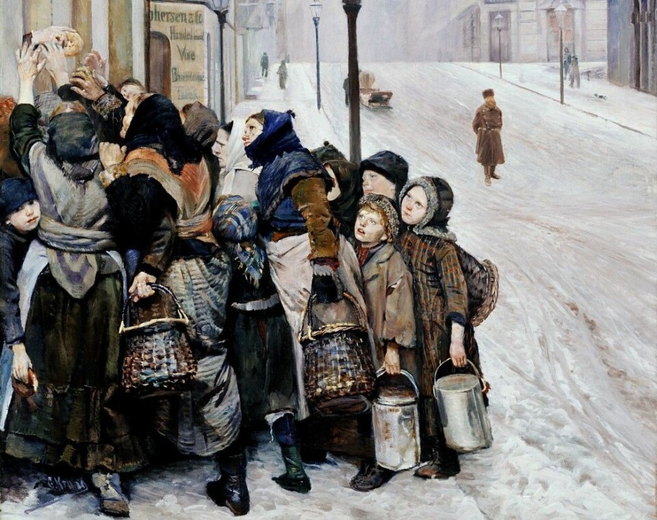 In 1889 Christian Krogh painted this picture, 'The struggle for existence'. The following year Knut Hamsun wrote the novel 'Hunger'. Writers, painters and journalists have contributed to the myth of Norway as a very poor country just over a hundred years ago.
