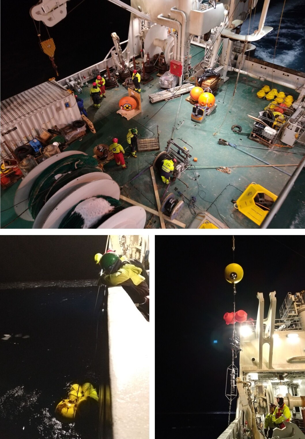 Retrieving and deploying oceanographic rigs is a demanding operation that would not be possible without the trained and knowledgeable crew of the ship. Retrieving and deploying oceanographic rigs is a demanding operation that would not be possible without the trained and knowledgeable crew of the ship.