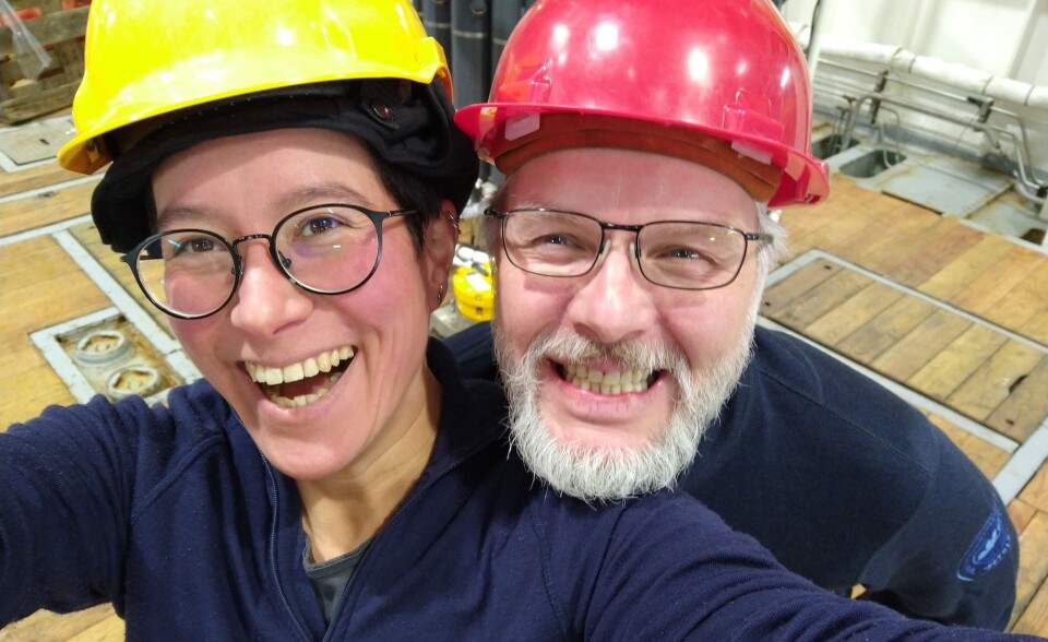 Two relieved and happy cruise leaders after a highly successful mooring service cruise in the cold and darkness of the arctic November.
