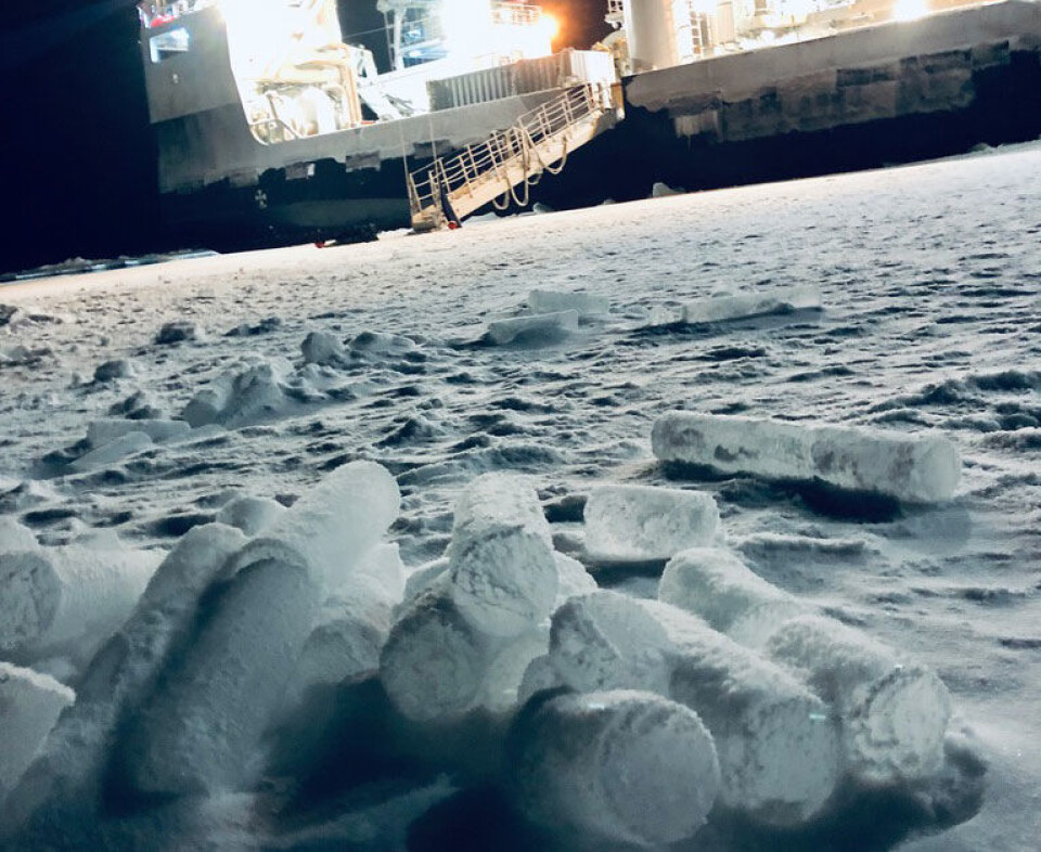 Working on the ice, drilling ice cores in the dark
polar night is challenging and hard work. The ice
cores are taken back to the lab on board the ship
for further analyses.