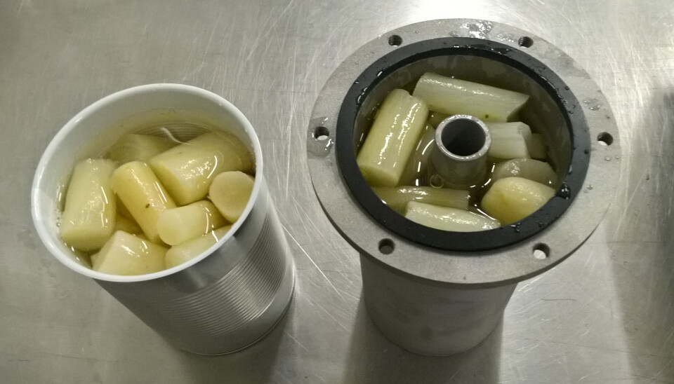 The food inside the toroid can heated up faster than in the regular can, and even more when it was rotating while heating.