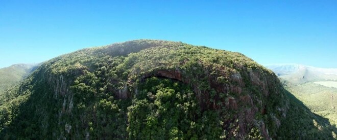 Drone photo of the Border Cave entrance. The site, at the border between South Africa and Swaziland is excavated since 2015. Drone photo of the Border Cave entrance. The site, at the border between South Africa and Swaziland is excavated since 2015.