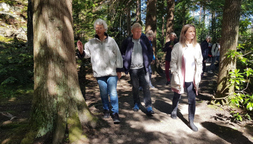 Lina Ellingsen-Dalskau (on the right) is one of the researchers who have observed activities on farms that offer dementia care. Here she is on a walk with clients at Stene Farm. Lina Ellingsen-Dalskau (on the right) is one of the researchers who have observed activities on farms that offer dementia care. Here she is on a walk with clients at Stene Farm.