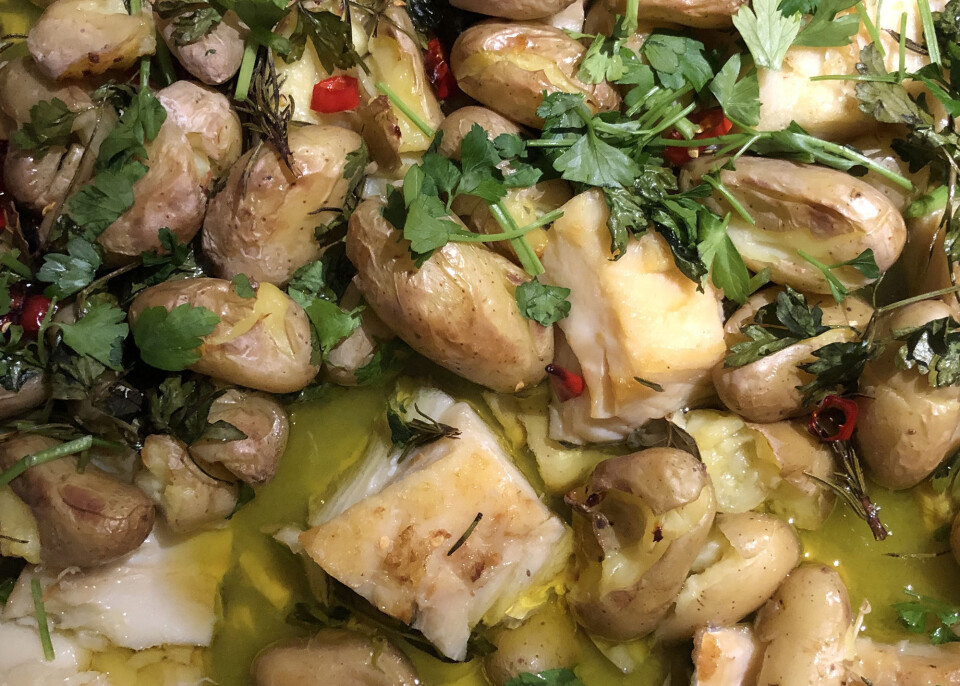 Bacalhau á Lagareiro made from the five year old clipfish with potatos, herbs and lots of olive oil. Delicious!