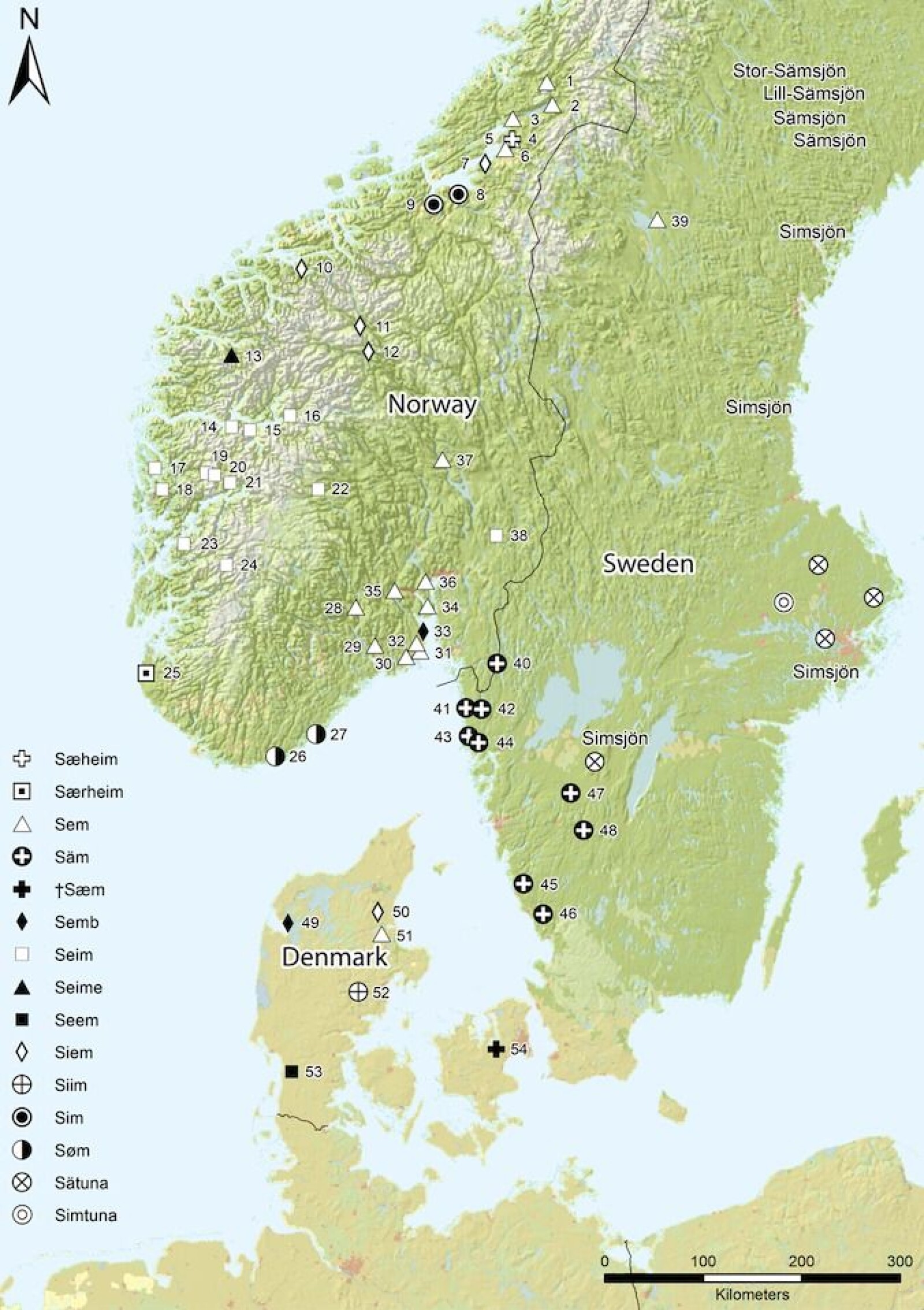 There are an awful lot of places named Sem… or Seim or Seem or Siem. The map shows the place names *Sæheimr, Sätuna and Simtuna in Scandinavia There are an awful lot of places named Sem… or Seim or Seem or Siem. The map shows the place names *Sæheimr, Sätuna and Simtuna in Scandinavia