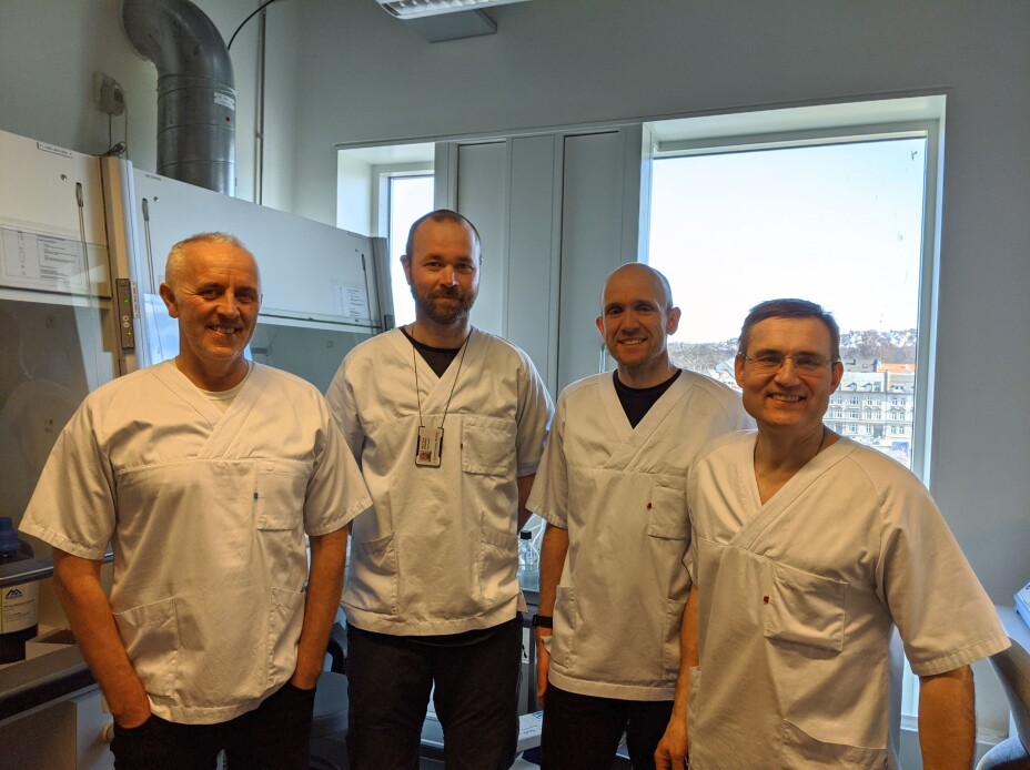 Part of the development team. From left, Magnar Bjørås, Sten Even Erlandsen, senior engineer from the Genomic Core Facility (GFC), Lars Hagen, general manager of the Proteomics and Modomics Experimental Core Facility (PROMEC), and Per Arne Aas, senior engineer from the Department of Clinical and Molecular Medicine.