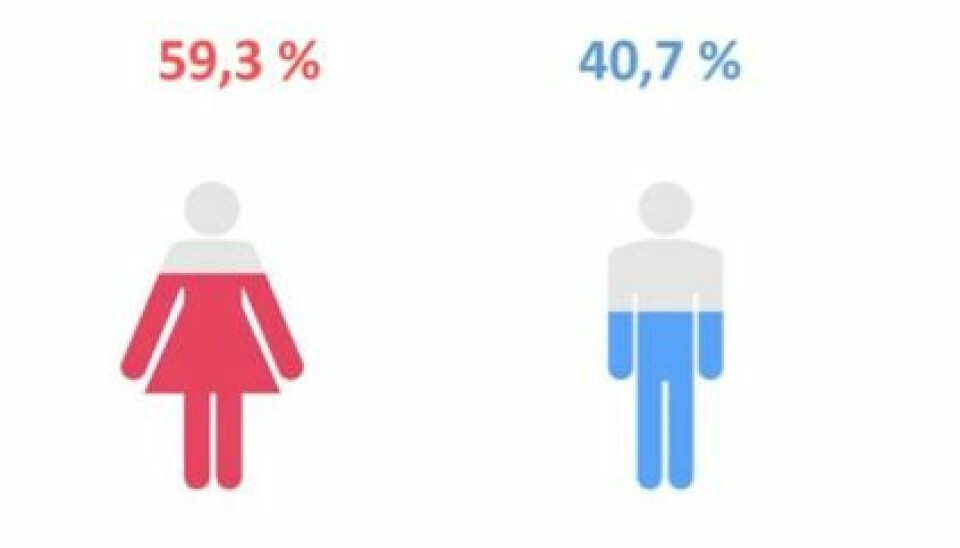 The distribution between women and men in this year's applications for higher education.