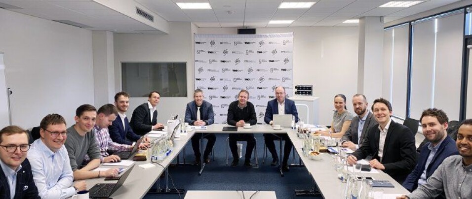 The team from TNO, FFI and Royal NLR responsible for developing the new nano satellites.