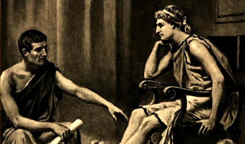 Aristotle is one of the key thinkers in the Western history of philosophy. He wrote his texts on happiness around 300 BC. In this painting by Jean Leome Gerome Ferris from 1895 he is teaching his pupil Alexander the Great.