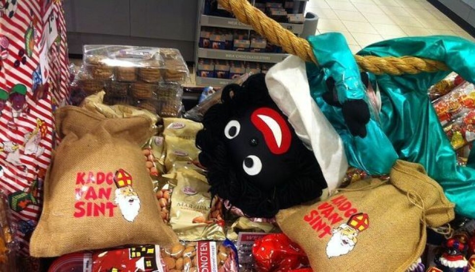Zwarte Piet puppet in Dutch supermarket