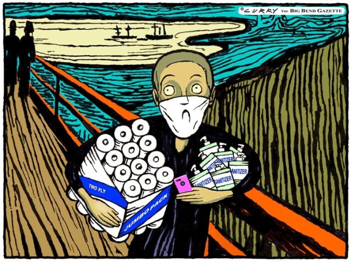 Munch's iconc image of The Scream is one of the most copied, caricatured and commercialised images in the modern world. Illustrator Tom Curry's coronavirus-scream comes complete with face mask, toilet paper and hand sanitiser. Munch's iconc image of The Scream is one of the most copied, caricatured and commercialised images in the modern world. Illustrator Tom Curry's coronavirus-scream comes complete with face mask, toilet paper and hand sanitiser.