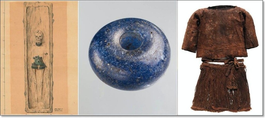 The Ølby woman was buried 3300 years ago. Her clothes were very well preserved and give archaeologists unique insights into how a Nordic woman dressed so long ago. The woman wore a tied skirt that was typical for Bronze Age women. She also had a short sword made of metal from Austria, a chest buckle made of metal from Italy and a metal neck collar from Slovakia. There was also a small blue glass bead in the grave, which came from Egypt. The Ølby woman illustrates how globalized the Nordic countries were during the Bronze Age. The Ølby woman was buried 3300 years ago. Her clothes were very well preserved and give archaeologists unique insights into how a Nordic woman dressed so long ago. The woman wore a tied skirt that was typical for Bronze Age women. She also had a short sword made of metal from Austria, a chest buckle made of metal from Italy and a metal neck collar from Slovakia. There was also a small blue glass bead in the grave, which came from Egypt. The Ølby woman illustrates how globalized the Nordic countries were during the Bronze Age.