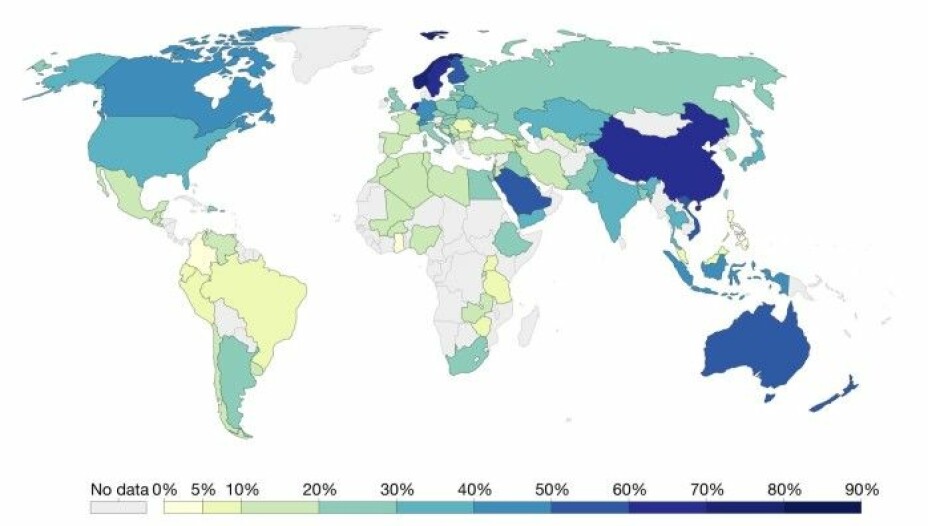 The percentage of the population that answers in the affirmative to the statement 'Most people are to be trusted.' In 2014, there were only nine countries where more than half of inhabitants answered in the affirmative. The highest percentage was in Norway.