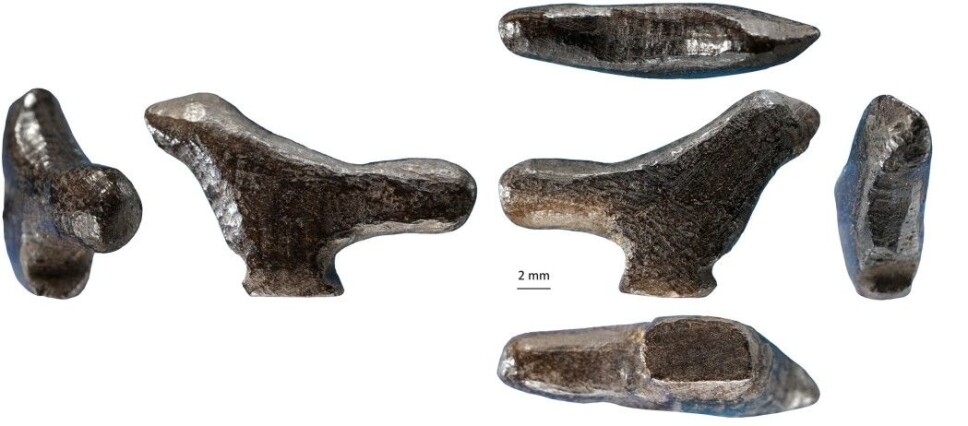 The picture shows the figurine from several different angles. Note the scale in the centre of the image.