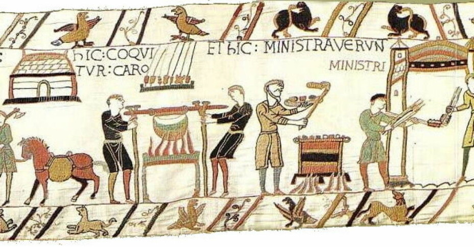The 70-metre-long Bayeux Tapestry shows the Norman duke William the Conqueror's invasion of England in 1066. The Normans were from France and were of Nordic origin.