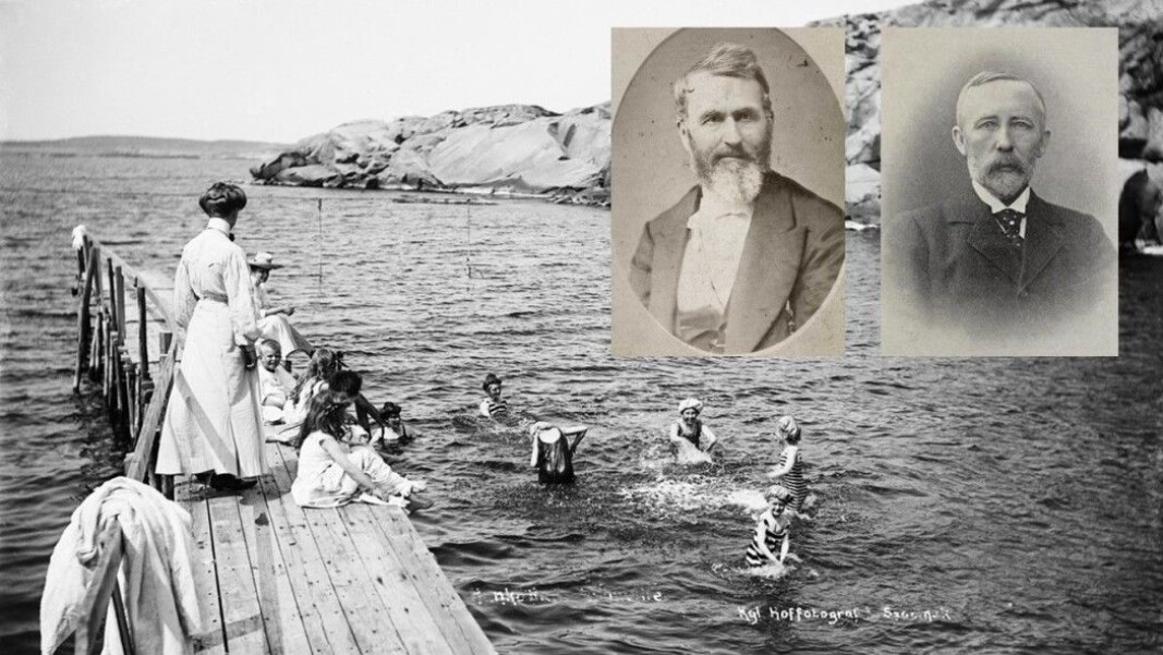 Bathing in the sea was used to treat a number of diseases and was good for healthy people, like these children bathing in Hankø in 1907. That was the view of sea bathing pioneer Heinrich Arnold (left, in portrait) and the renowned bathing doctor Ingebrigt Christian Lund Holm (right ) Bathing in the sea was used to treat a number of diseases and was good for healthy people, like these children bathing in Hankø in 1907. That was the view of sea bathing pioneer Heinrich Arnold (left, in portrait) and the renowned bathing doctor Ingebrigt Christian Lund Holm (right )
