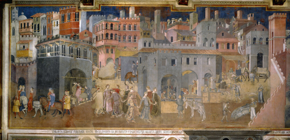 A fresco of 14th Century city life in Italy. A fresco of 14th Century city life in Italy.