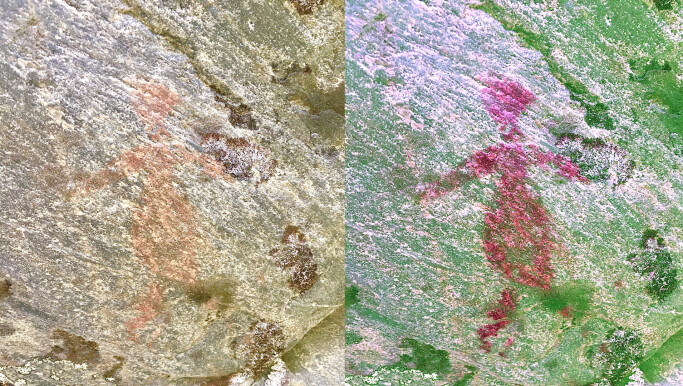 A human figure in natural colour (left) and bolstered by a filter (right) A human figure in natural colour (left) and bolstered by a filter (right)