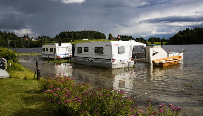 There have been floods in eastern Norway this summer as well. The photo shows Lake Mjøsa flooding Steinvik Camping by Moelv in June. There have been floods in eastern Norway this summer as well. The photo shows Lake Mjøsa flooding Steinvik Camping by Moelv in June.