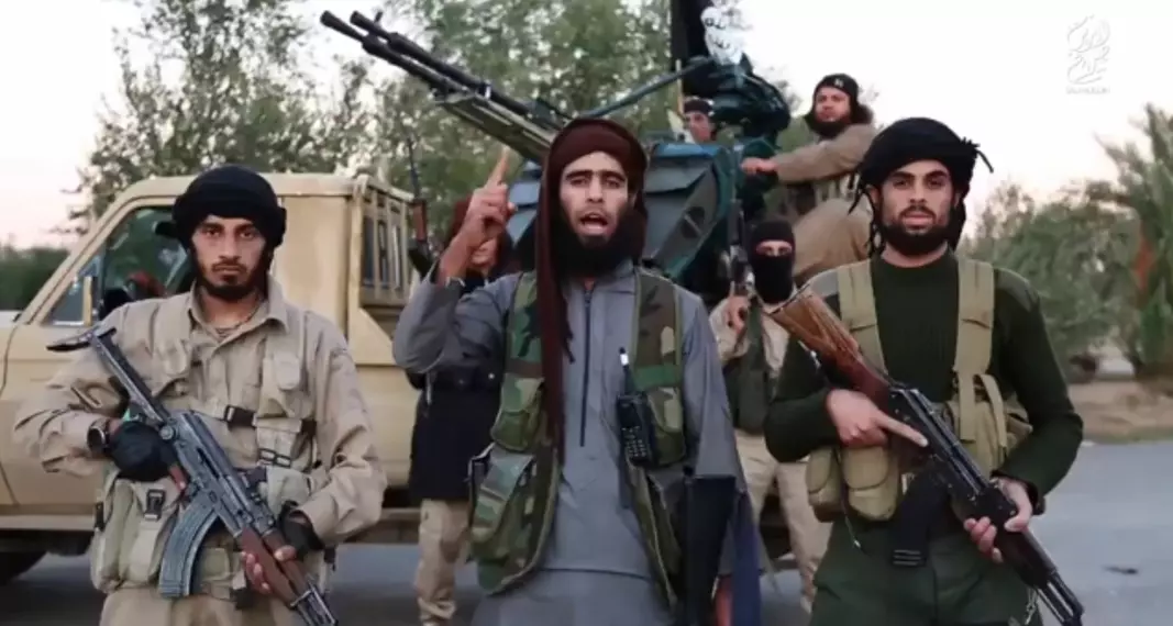 Fighters in a propaganda video from the Islamic State terrorist group (IS).