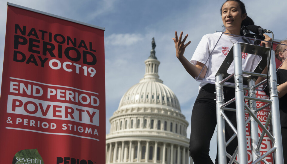 Nadya Okamoto founder of PERIOD, an American non-profit organization working for menstrual equity, speaks at the Capitol during a National Period Day rally in Washington. Activism to end period poverty and for period equity has made headlines all over the world in recent years.