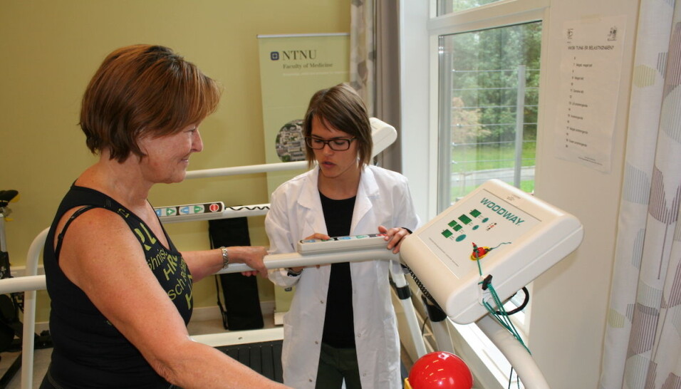 Generation 100 participant Aud Hepsø Johansson prepares to run on a treadmill as part of the testing procedure.