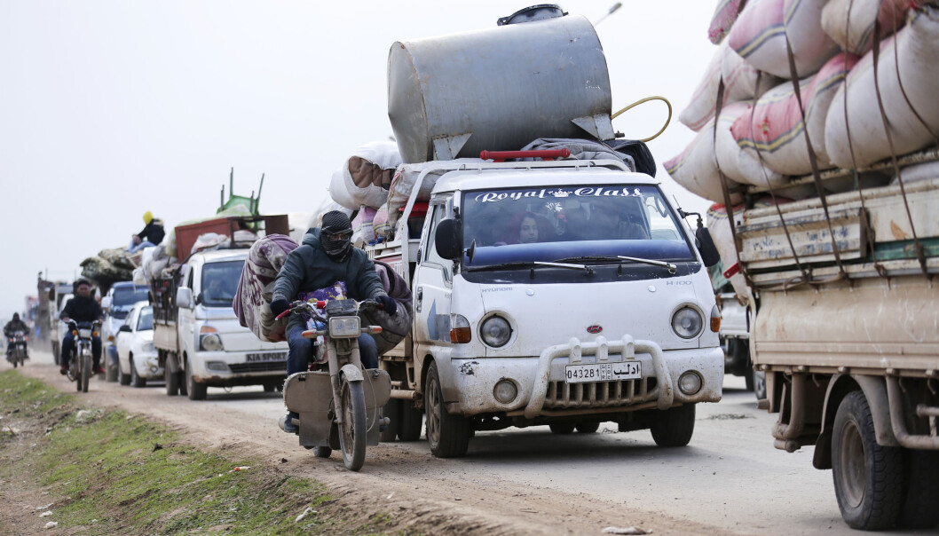 Syrians fleeing the advance of the government forces in the province of Idlib, Syria, towards the Turkish border in January 2020. Syrians fleeing the advance of the government forces in the province of Idlib, Syria, towards the Turkish border in January 2020.