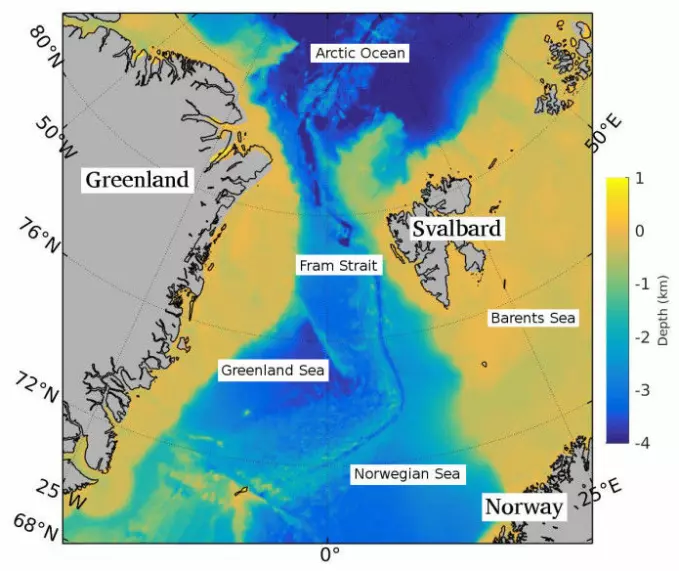 The strait between Greenland and Svalbard is the only deep connection between the Arctic Ocean and the world's oceans.
