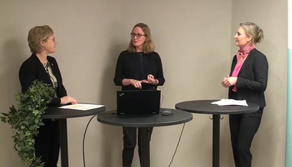 Emotions, mental ailments, brain diseases: Everything happens in the brain. That was the main message when Hanne Harboe (left) spoke with neuropsychologist Marianne Løvstad (centre) and neurologist Jeanette Koht (right).