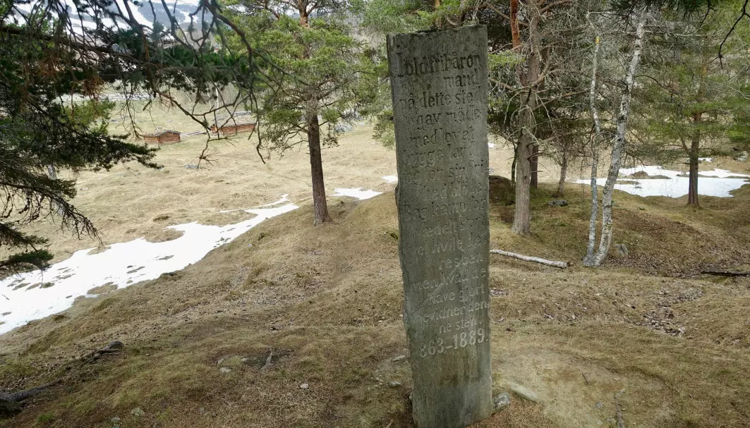 Memorial stone from 1889 at The Vang Burial Site in Oppdal, Trøndelag, Norway's largest burial field.