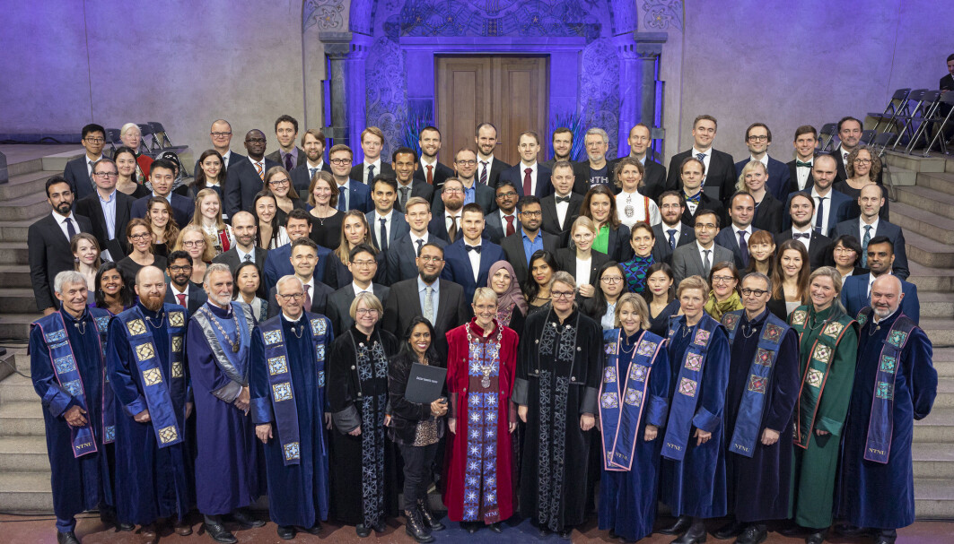New doctorates from the Norwegian University of Science and Technology, NTNU, in November 2019. Around 40 per cent of those who do their PhD's in Norway are foreign citizens, many of them leave when they are done. New doctorates from the Norwegian University of Science and Technology, NTNU, in November 2019. Around 40 per cent of those who do their PhD's in Norway are foreign citizens, many of them leave when they are done.